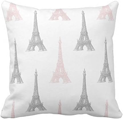 Paris Eiffel Tower Pink Gray White Throw 24*24 pillow case cover