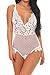 Aranmei Sexy Teddy Lingerie for Women One Piece Lace Bodysuit Underwear Small White