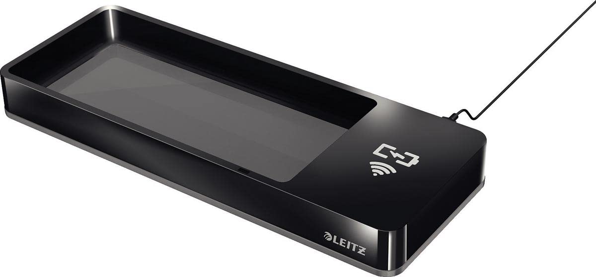 Leitz Qi Wireless Induction Phone Charger with Desk Organiser, Black/Grey, Dual Colour Range, 53650095