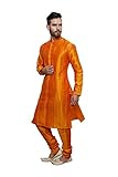 Fashions Trendz Exquisite Raglan Sleeves Orange Art Silk Readymade Kurta For Mens 828