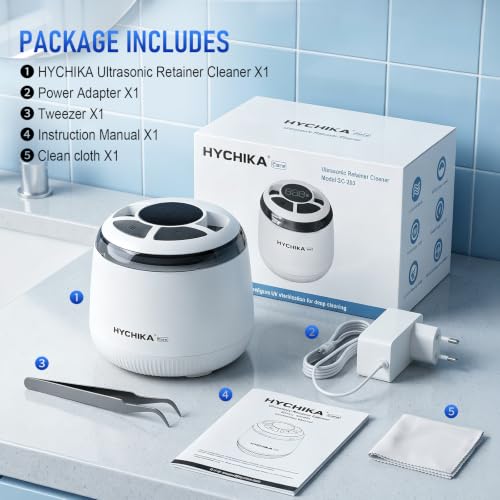 Limpiador Ultrasonidos Dental con Luz UV-C,Resistente al Agua,48kHz con Temporizador,4 Modos,200mL.Ideal para Prótesis Dentales,Alineadores,Protectores Bucales y Férulas Nocturnas.Blanco. | Resistente al Agua