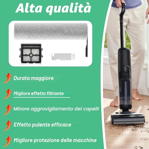 Cleptorize Replacement Parts for Tineco Floor One Stretch S6/ Switch S6/ S7 Stretch Ultra/ S6 Stretch Lite/ S9 Artist, Kit of 2 Roller Brushes, 2 Filter, 1 Cleaning Brush