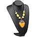 SUMAJU Pendant Beaded Necklace, Vintage Big Charms Drop Heart Shape Pendant Wood Beaded Enamel Collar Statement Necklace