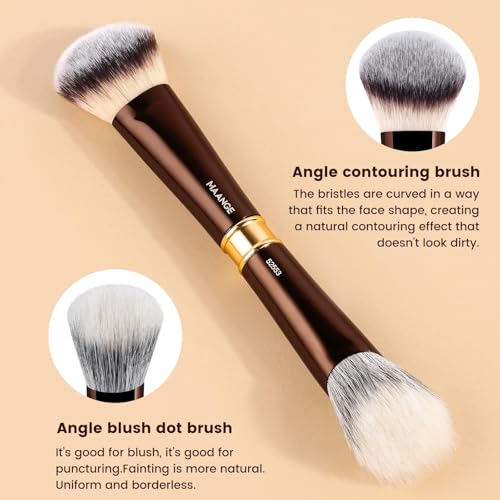 MAANGE 16 Pcs Professional Makeup Brushes, Double Sided Foundation Powder Contour Blush Set Complete Set with Pouch and Gift Box (Coffee Brown)