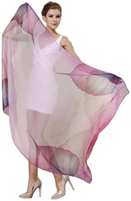 Women Fashion Silk Scarf Oblong Floral Oversize Soft Shawl Beach Wrap (Purple)