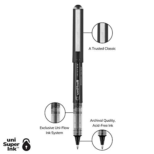 uniball Vision Rollerball Pens Broad Point, 1.0mm, Black, 12 Pack