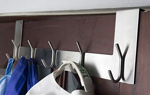 Pro Chef Kitchen Tools Over The Door Hook - 5 Coat Hooks - 15.5 Inches Wide and Fits Doors up to 1.5" Thick - No Drill Towel Rack for Bathroom Storage Closet - Behind The Door Organizer Clothes Rack