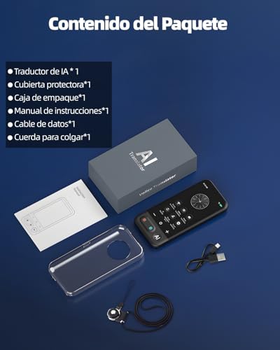 Traductor de Idiomas en Tiempo Real con IA, Traducción Offline sin WiFi, Compatible con 150 Idiomas, voz Instantánea, Grabación y Fotos, Ideal para Viajes y Negocios Internacionales