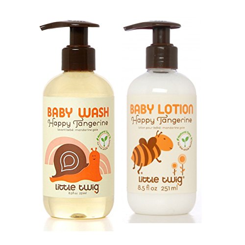 Little Twig Happy Tangerine Baby Wash & Baby Lotion Bundle with Aloe Vera and Chamomile, 8.5 fl oz each