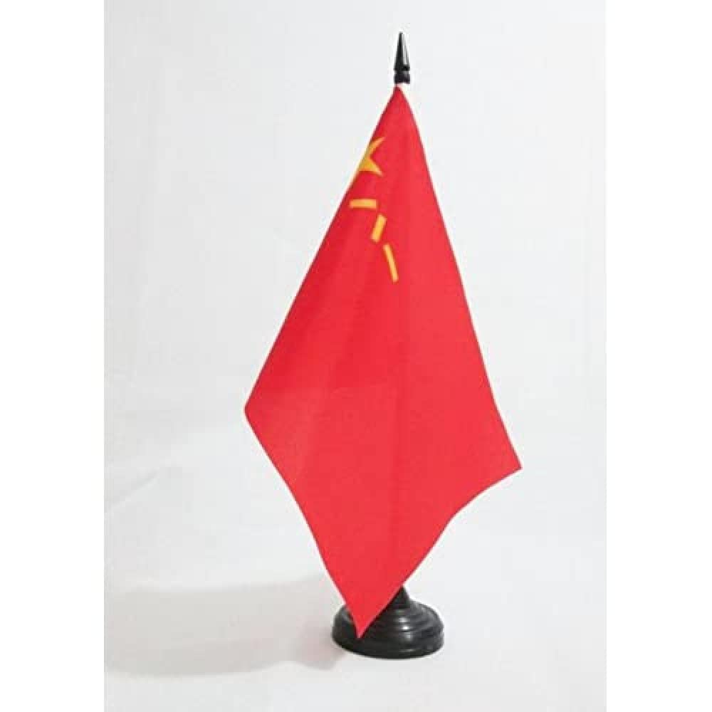 AZ FLAG People's Liberation Army of China Table Flag 5'' x 8'' - PLA Chinese Office Decoration 100% Polyester 21 x 14 cm - Mini Desk Flag with Pole and Black Plastic Base