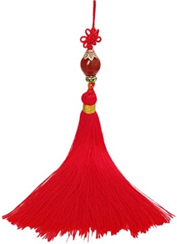 FANTAC CRAFTS DIY Red Chinese Tassel Agate Bead Rhinestone Charm Pendant Hair Accessories Crafts Crystal Handmade (Agate Red Tassel)