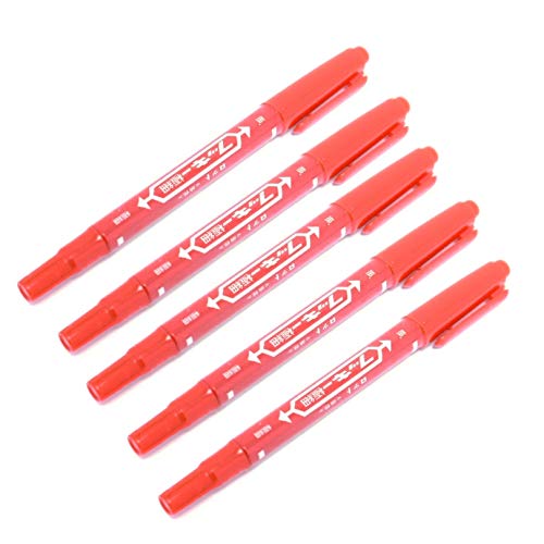 Tattoo Skin Scribe Pen Dual-Tip Marker Piercing Marking Surgical Tattooing (5 Pack, Red)