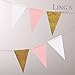Ling's moment Paper Pennant Banner Triangle Flags Garland for Wedding, Baby Shower, Cake Smash, Photo Props, Event & Party Supplies, 15pcs Flags(Pink+Pearl White+Gold Glitter)