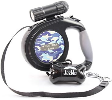 JazMo Premium Products Retractable Dog Leash with Flashlight-16Ft Heavy Duty Non Tangle Nylon Ribbon Dog Leash for Medium and Small Dogs,