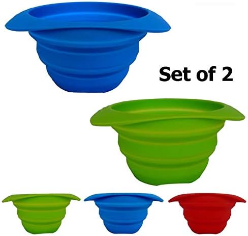AvaLeisure Collapsible Bowl Set - 25 fl.oz/750ml - for Camping, RV, Backpacking, Travel – Space-Saving Dog Food & Water Bowl - Set of 2 Bowls blue + green