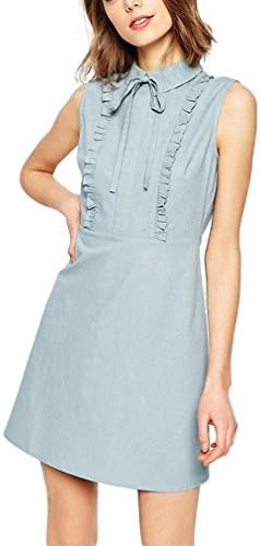 Blue Sleeveless Sweet Chic Female Vestidos Sexy Ruffle Casual Slim Women Dress Bow Frill Drape Basic Mini Dress