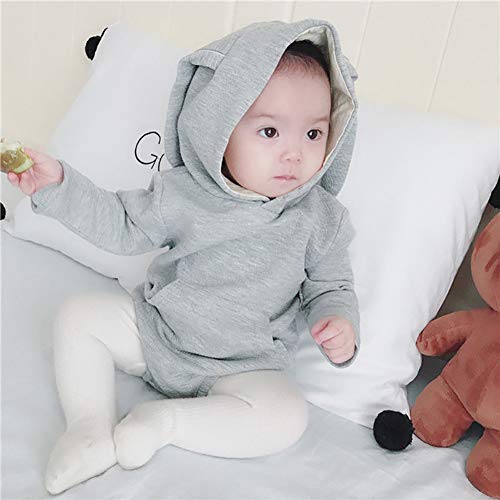 Baby Boys Girls Easter Romper Long Sleeve Bunny Hoodies Top Bodysuit Jumpsuit Cartoon Clothes (Grey, 18-24M)
