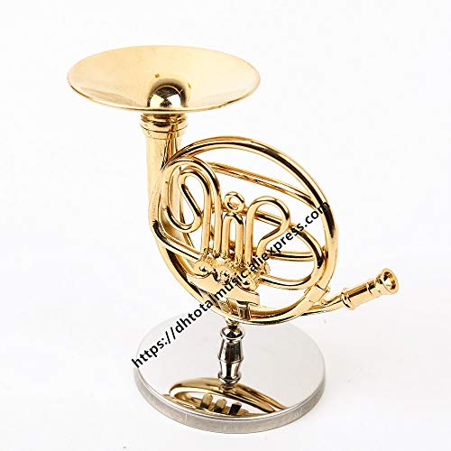 ZAMTAC Dh Miniature French Horn Replica with Stand and Case Dollhouse Accessories Mini Musical Instrument Decorations (Size: 5.5cm)