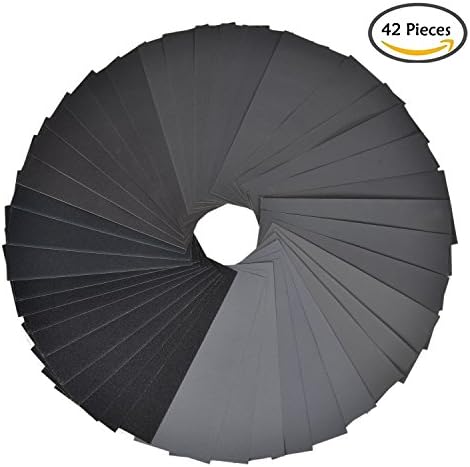 42 Pcs Wet Dry Sandpaper Assortment 120 to 3000 Grit Abrasive Paper Sheets 9 x 3.6 Inch, for Automotive Sanding, Wood Furniture Finishing, Wood Turing Finishing