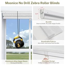 Moonice No Drill No Tools Cordless Zebra Blinds for