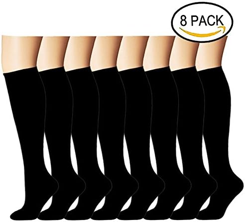 Compression Socks For Men &amp; Women - 8 Pairs - Best Medical, Nursing, for Running, Flight Travel, Pregnancy - 15-20mmHg (Black, L/XL)