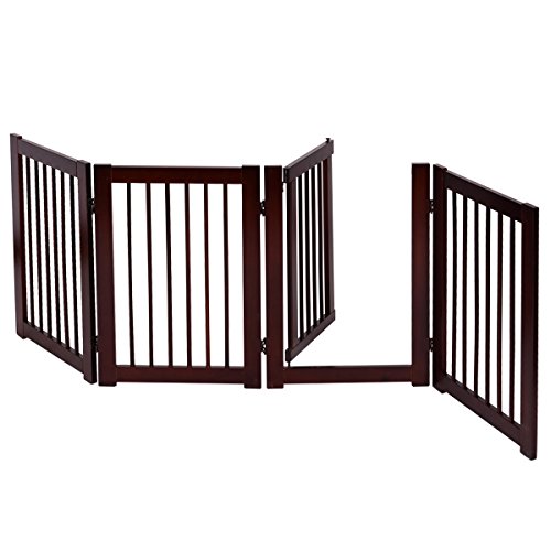 PETSJOY Freestanding Wooden Pet Gate Baby Safety Gate with WalkThrough