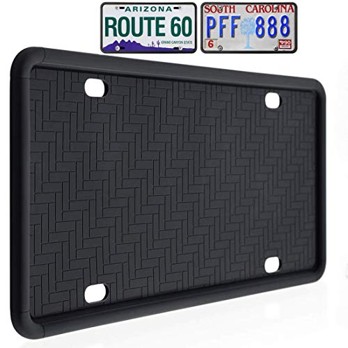 Synrroe Silicone License Plate Frame Rust-Proof. Rattle-Proof. Weather-Proof. - Black