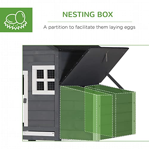 PawHut 82" Chicken Coop Wooden Rabbit Hutch Hen House Poultry Cage Pen Outdoor Backyard with Run and Nesting Box, Grey