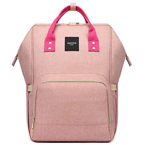 HaloVa Diaper Bag, Baby Nappy Bag, Large Capacity Mommy Daddy Travel Backpack, Pink