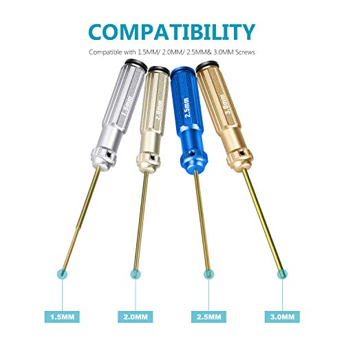 NEEWER Leichter Titan Nitrid Beschichtung, Sechskant Schraubenschlüssel, 4 teiliges Set, Sechskant Schraubendreher Werkzeug Set mit farbigen Griffen, Kompatibel mit 1,5mm, 2mm, 2,5mm, 3,0mm Schrauben – Bild 6
