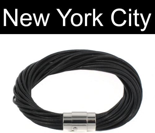 Black Leather Bracelet Mulit Strand Cords Wristband Cuff Stainless Steel Magnetic Lock