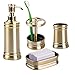 MetroDecor mDesign Bath Accessory Set, Soap Dispenser Pump, Toothbrush Holder, Tumbler, Soap Dish- 4 Pieces, Soft Brass