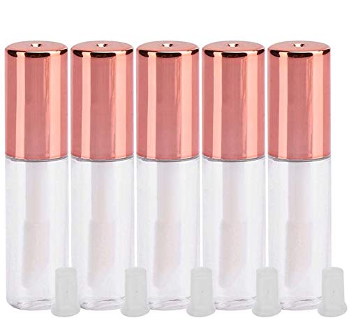 Lip gloss tube, 10 pcs 1.2ml DIY Small mini plastic plastic container with stopper, rose gold Empty lip gloss tube with brush tip applicator for makeup
