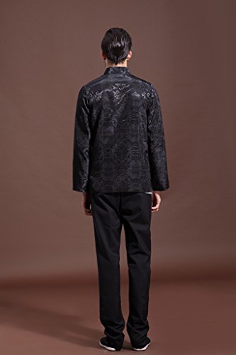 Mens Chinese Kung Fu Long Sleeve Silk Tang Jacket Double Sided Red Black - Image 4