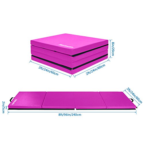 Matladin 8' Folding Gymnastics Gym Exercise Aerobics Mat, 8ft x 2ft x 2in PU Leather Tumbling