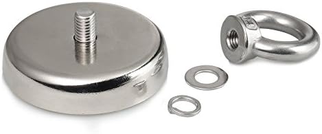 Fishing Magnet: 250 LB Pulling Force, Super Strong, Round Neodymium Magnet with Countersunk Hole and Eyebolt, Diameter 2.36INCH(60mm), Great for Salvage hunting and Magnetic Fishing