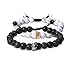 EnjoIt Couple Distance Bracelet Diffuser Beads Crown Queen Bracelets Matte Agate & White Howlite Lava Stone (Adjustable Black Crown1)
