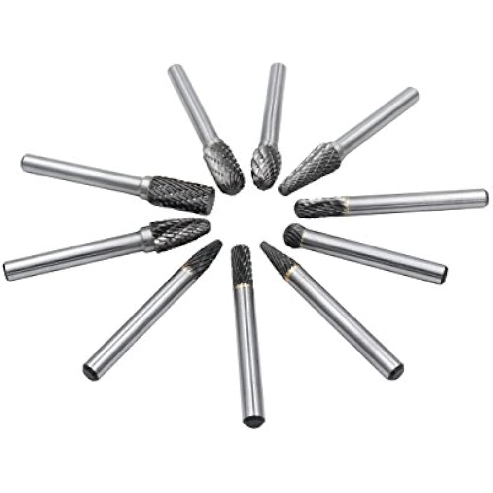 Carbide Burrs Set 10pcs Double Cut Solid Rotary 1/4 Inch Shank For Die