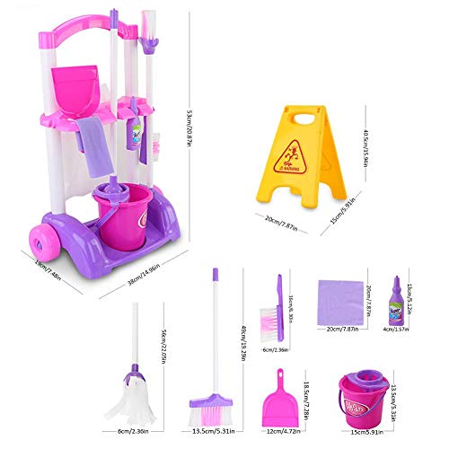 Kids Mop Set Toys,Children Cleaning Tools Set Pretend Play Set 8PCS Housekeeping Broom, Mop,Organizing Stand - Thumbnail 2