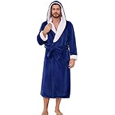 Vulcanodon Mens Ultra Soft Plush Bathrobe with Hood, Warm Fleece Robe with Pockets Spa Robes for Men Cozy Fluffy Fuzzy