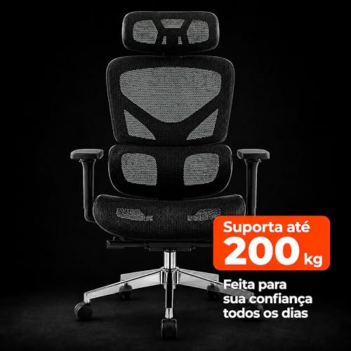 Laruno Cadeira de Escritório Ergonômica NR17 Giratória com Apoio de Pés Cadeira Gamer Presidente Suporte Lombar Adaptável Encosto Ajustável 6 Níveis Braço 3D Malha Mesh Respirável Suporta até 200kg