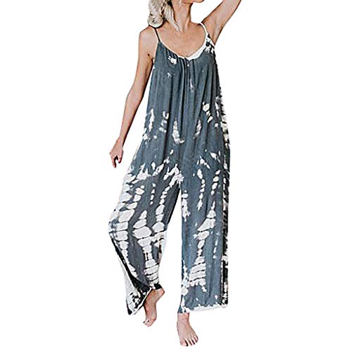 Corriee Jumpsuit for Women Casual Loose Print Wide Leg Long Pants Rompers Playsuit Lady Summer Outfit Gray