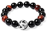 Areke 12mm Mens Tiger Eye Agate Bracelet Unisex Dragon King Pattern Beaded Stretch Bracelets Color Silver