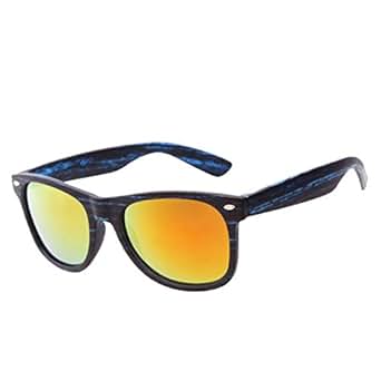 Yeeyo Men's Reflective Wayfarer Imitation Wood Sunglasses