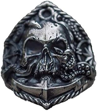 Vintage Anchor Stainless Steel Ring Unique Compass Octopus Tentacle Skull Biker Rings Punk Sailor Jewelry,11
