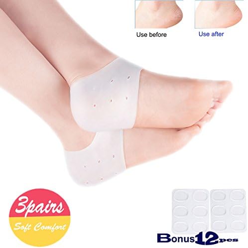 Heel Cushion foot sleeve(3pairs) Plantar Fasciitis Inserts, Heel Protectors,Heel Spurs-Silicone Gel Heel Cups with 12pcs gel spot for Relieve Pain and Pressure