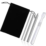 BBTO 5 Pieces Paracord Stitching Set, Including 3 Pieces Paracord FID Stainless Steel Paracord Lacing Needle and Paracord Smoothing Tool with Velvet Bag, 3 Sizes, Silver