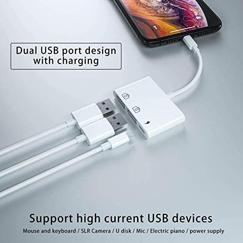 USB Camera Adapter with Charging Port, 3 in 1 Dual USB Female OTG Cable