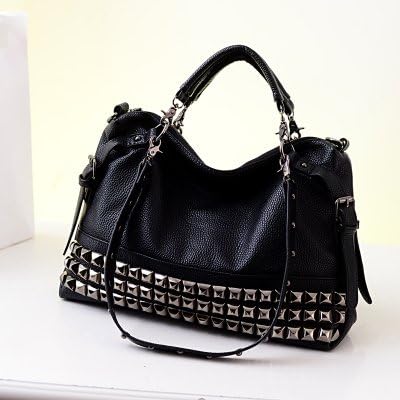 Amazon Co Jp ノーブランド品 3wayバッグ シンプルスタッズ ２color 大容量 ハンドバッグショルダーバッグ斜め掛けバッグ ブラック 服 ファッション小物