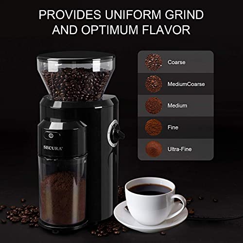 Secura Conical Burr Coffee Grinder, Electric Coffee Grinder with 18